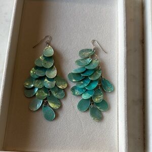 Teal and silver shell Dangle Earrings